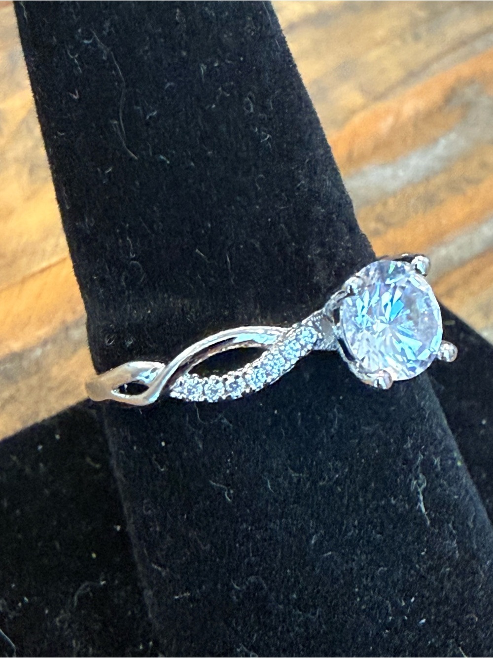 Cubic Zirconia Solitaire Ring in Silver Tone Adjustable Size 8.5 - Picture 3 of 8